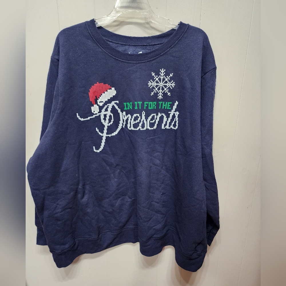 In It For The Presents 5XL Christmas Sweatshirt Holiday Navy Party Xmas JMS C78